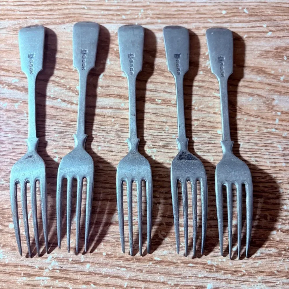 Vtg 5 William Hutton Wh&S Epns Silver Plate 18Cm Fiddle Dessert Forks - Cutlery